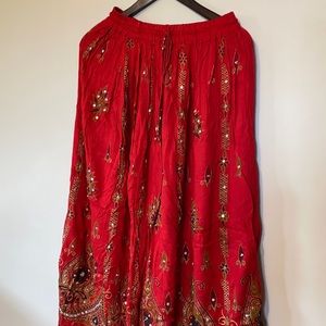 BOHEMIAN RED BEADED MAXI SKIRT